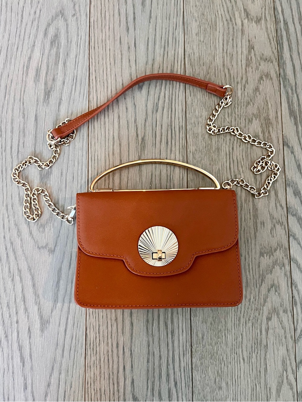 NAF NAF PARIS | Women's Shoulder Bag in Brown with Gold Accents | NWT
